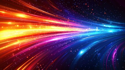 Obraz premium Abstract background featuring colorful horizontal speed lines on a dark blue backdrop, in a technology-themed style