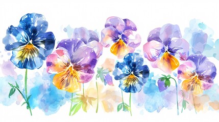 Watercolor Purple Pansies Floral Border Illustration