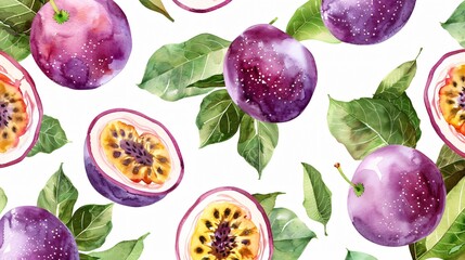 Vibrant Watercolor Passion Fruit Pattern for Textiles and Prints