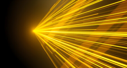 Digital image of light rays stripes lines with yellow light speed and motion blur over dark background