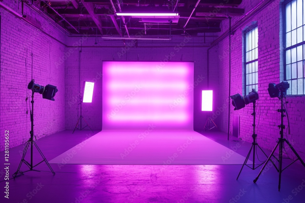 Aufkleber an empty purple studio room acts as a background for displaying different products
