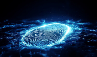 Glowing Fingerprint on Dark Background with Digital Effects Background