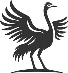 Ostrich with its wings slightly open animal silhouette vector
