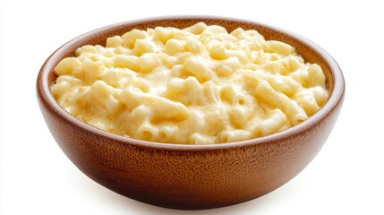 Creamy mac and cheese in a bowl, isolated on white background