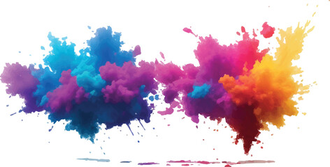 Lively and Bold Watercolor Stains and Brush Strokes in an Explosive Burst of Colors, Creating a Modern Abstract Design on a Crisp White Canvas, Bringing a Dynamic Artistic Expression.
