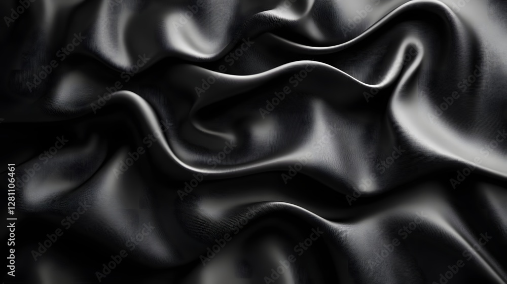 Poster close-up view of a black silk fabric with elegant drapes and folds. the image showcases the rich tex