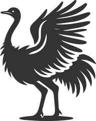 Ostrich with its wings slightly open animal silhouette vector