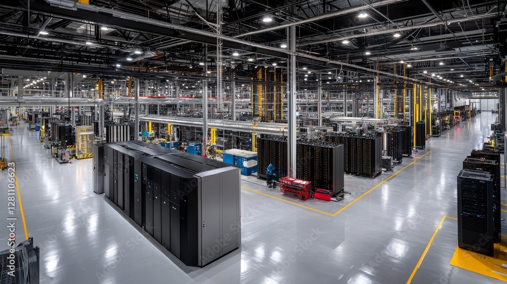 Aufkleber modern facility technology infrastructure in data centers creates a high-tech environment, emphasizi