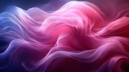 Obraz premium Digital art of pink and purple fabric waves. Serene and elegant aesthetic. Perfect as wallpaper. Silk texture. Abstract Pink and Purple Fabric Waves: A Serene Digital Art