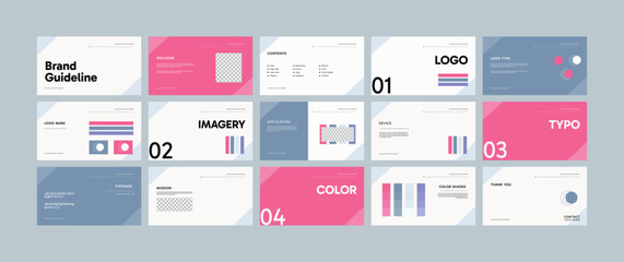 Brand identity design template. Brand guidelines templates. Logo and brand strategy guide manual presentation. Logo guideline book.