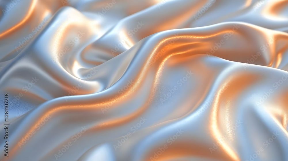 Poster close-up view of luxurious, draped silk fabric with soft, flowing waves and a subtle sheen. the colo
