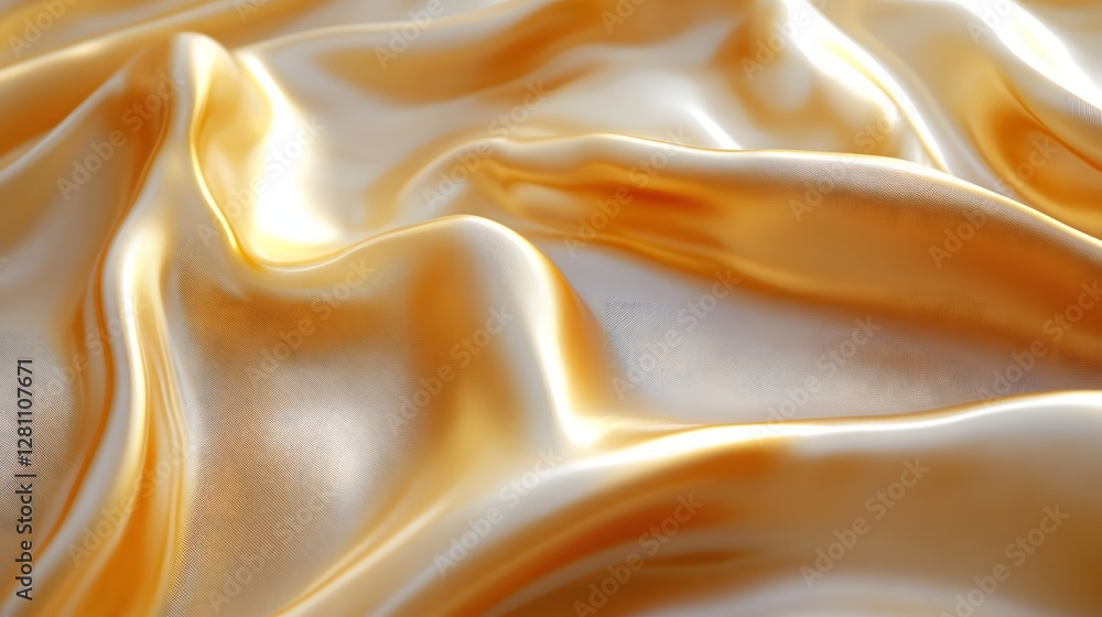 Aufkleber close-up of luxurious golden silk fabric with smooth waves and folds. the image showcases the rich t