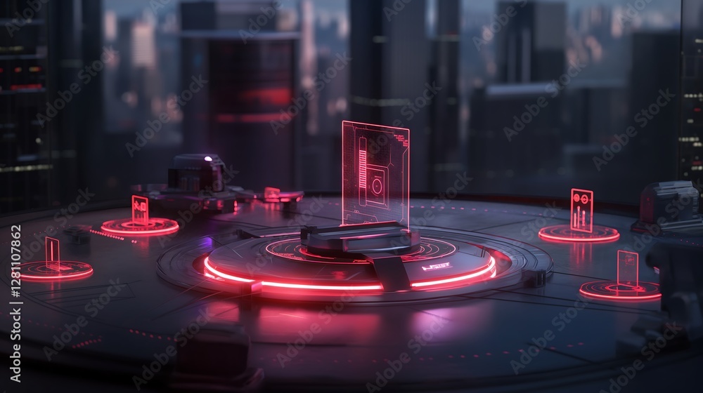 Poster a futuristic command center where an ai-driven robotic process automation system is represented thro