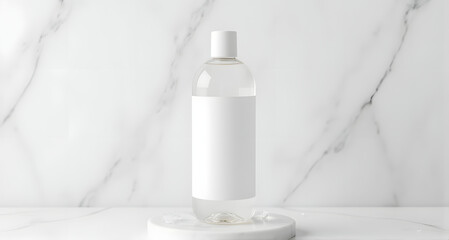 Clear Bottle with Blank Label on Marble
