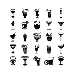 a vector silhouette of drink and cocktail glasses set