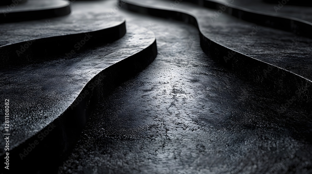 Aufkleber abstract image of dark wavy concrete steps. the photo features a textured black and grey surface. ab
