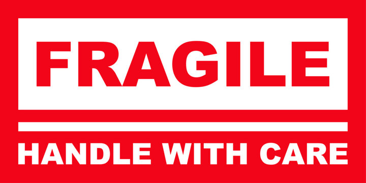 Fragile label signifying delicate handling.  Red background, white text. Essential for shipping and moving items needing extra protection.