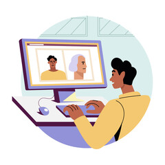 A flat illustration of a character making visual art 