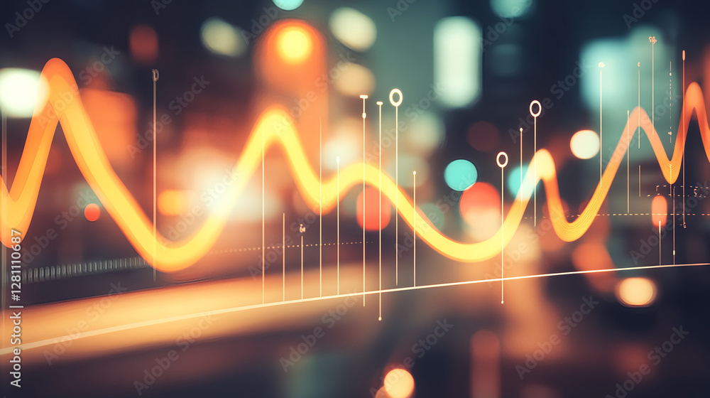 Aufkleber analyzing market trends through data visualization urban setting infographic nighttime dynamic conce