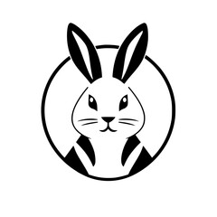 Black and White Bunny head with circle behind it