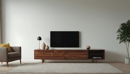 Minimalist living room interior with white wall background and TV cabinet, minimalist, living room, interior decor, white,television, apartment, comfortable, contemporary,9465