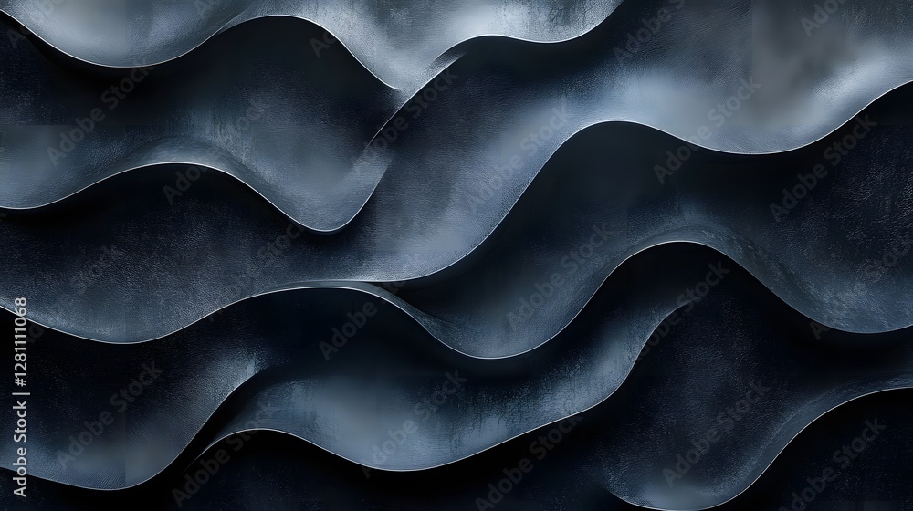 Poster Dark blue abstract background with a wavy pattern. The image features smooth curves and unique textures. Abstract Dark Blue Wave Pattern: A Study in Undulating Forms and Textures