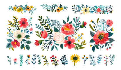 Obraz premium Beautiful romantic flower collection, floral bouquets, roses, leaves, flower compositions, elegant flower designs, vintage floral arrangements, nature-inspired decor, spring flowers