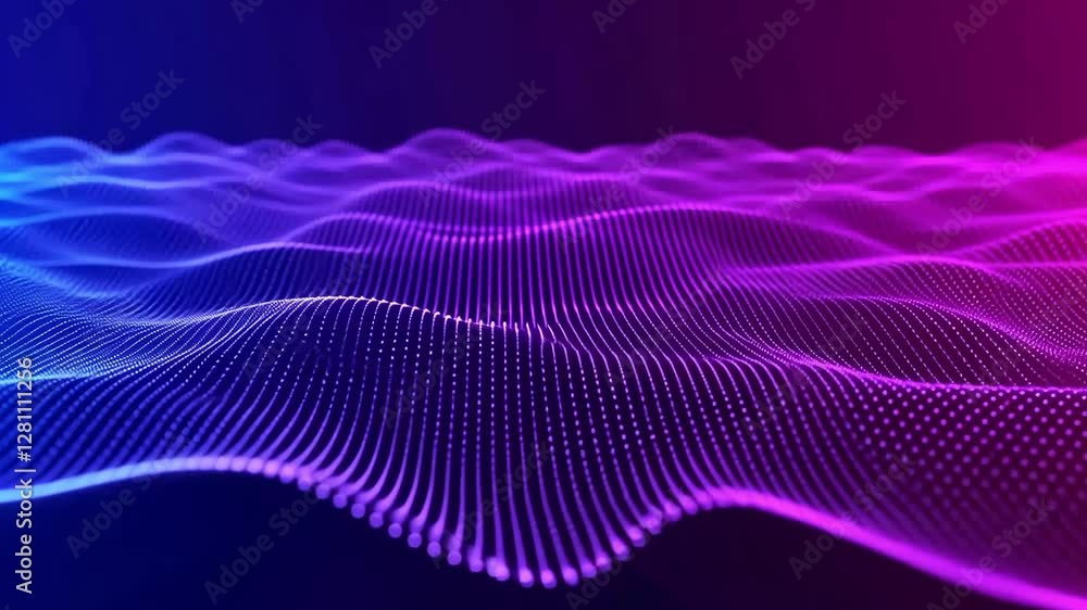 Poster vibrant purple and pink waves with glowing dots create a dynamic pattern