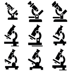 Fototapeta premium A set of microscope vector silhouette, isolated white background