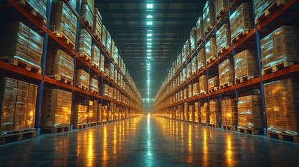 Fototapeta premium A close-up view of an assembly line within a cutting-edge factory, concentrating on the production of electric vehicle batteries. The setting showcases ultra-modern, neat machines with a modern,