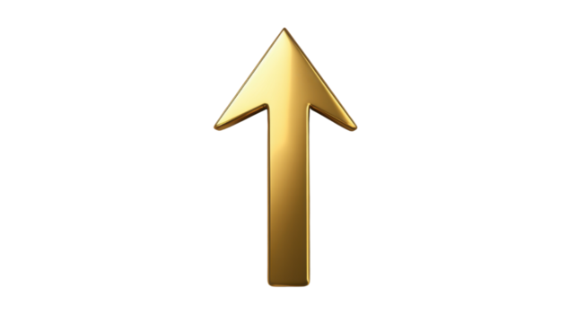 Golden up arrow isolated on white background