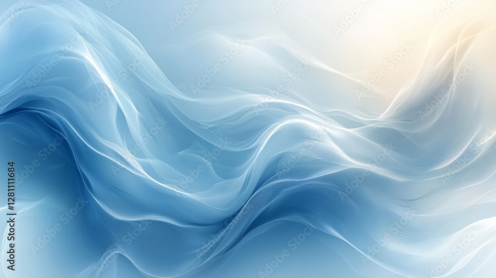 Poster soft blue streaks flow through a pristine white background, creating a serene, high-tech image