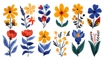 Obraz premium Flower and leaves vector art, botanical doodle background, abstract shape design, clipart, modern home decoration, floral wallpaper, print design, nature doodle, decorative wall art.