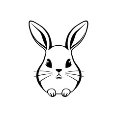 Simple minimalist line art of a friendly bunny rabbit, with a large head and black and white colors.