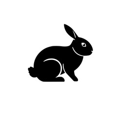 Black Rabbit Silhouette on White Background with Black Outline and Minimalist Aesthetics.