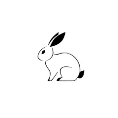 Minimalistic Rabbit Illustration: Black Outline of a sitting bunny on a white background.