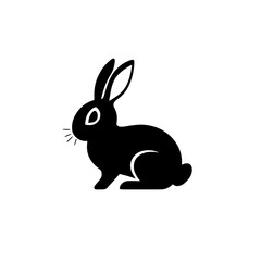 Minimalist black rabbit silhouette on a white background.