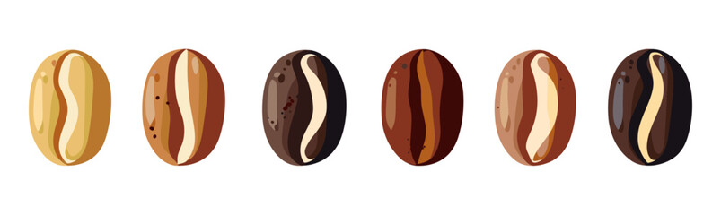 Vector illustration of coffee bean set, isolated coffee beans on white background, roasted coffee, espresso, caffeine, organic coffee, Arabica, robusta, mocha, coffee seeds, morning brew, barista