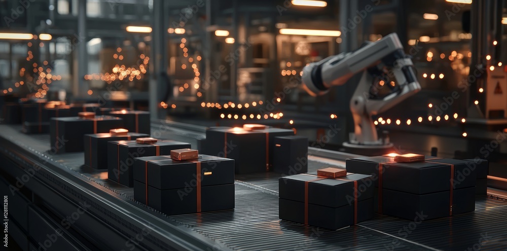 Poster automated assembly line operation in a manufacturing facility, showcasing an industrial process with