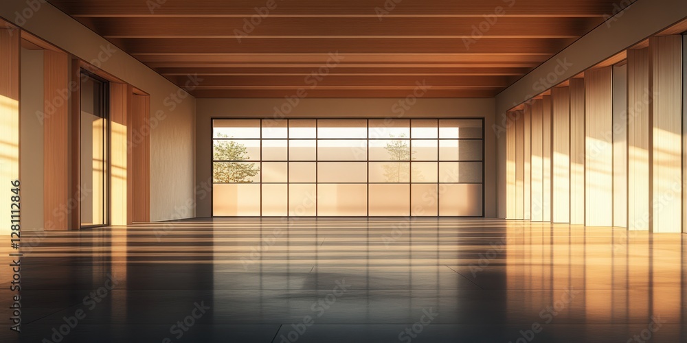 Poster a bright room featuring numerous windows and a stylish tiled floor, creating an open and airy atmosp