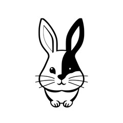 Two-toned rabbit illustration in black and white, with shadow