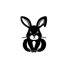 Black Silhouette of a Rabbit. Minimalist illustration of a rabbit, black and white.