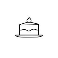 Minimalist cake illustration featuring a slice with a candle, on a white background.