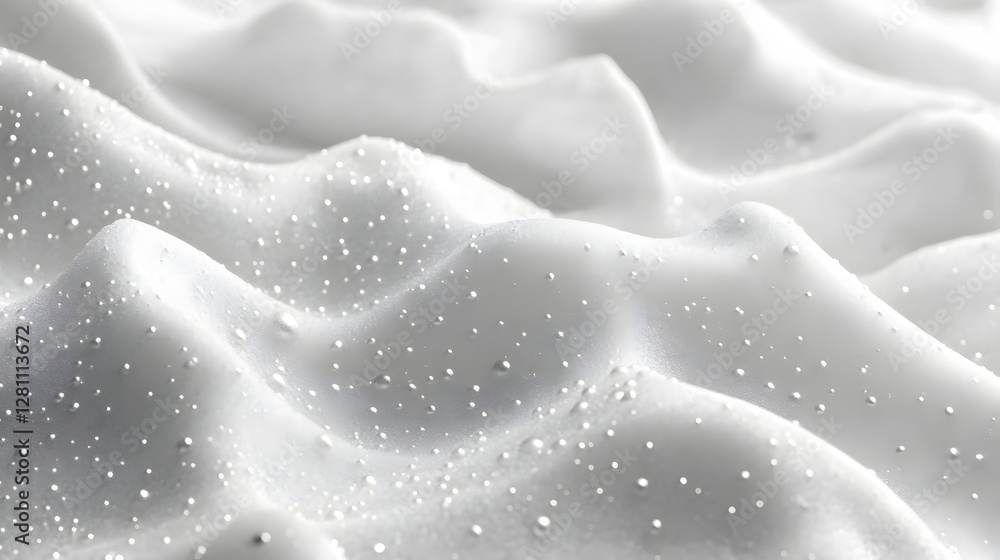 Poster close-up macro shot of a white, smooth, textured surface with water droplets. serene and clean aesth