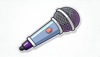A Vibrant Purple And Blue Microphone Ready To Capture Voices And Stories, A Cheerful Pop Art Design On A White Background