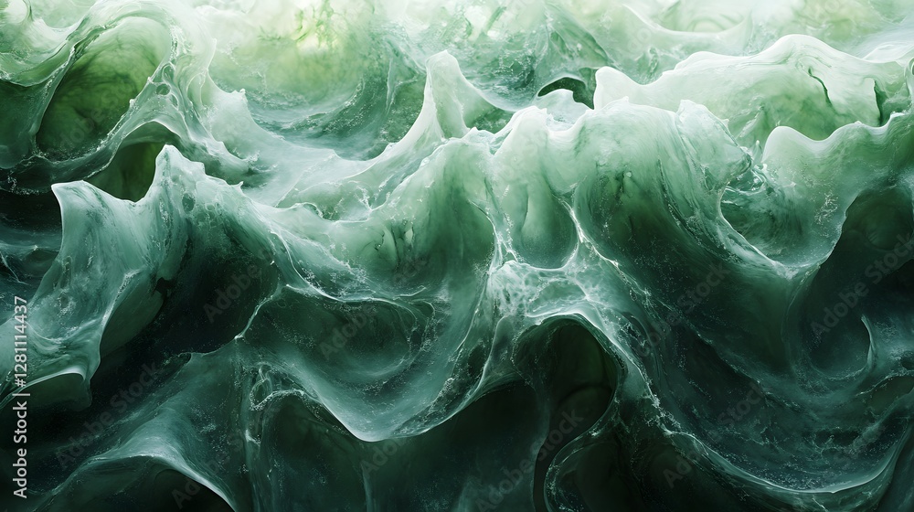 Poster A captivating abstract image featuring swirling, jade-like forms. The image evokes a sense of depth and tranquility. Emerald Abyss abstract of swirling jade-like forms evoking depth and tranquility.