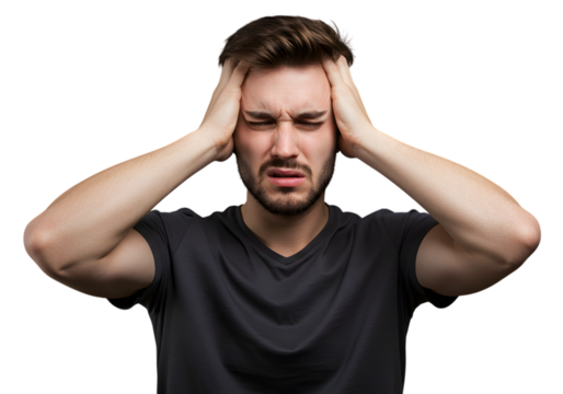 Man Grabbing Head in Pain, Feeling Headache, Expression of Discomfort