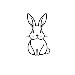 Simple minimal line art of a rabbit, featuring a front-facing sitting pose with long ears, on a white background.