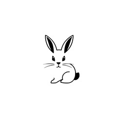 A simple, stylized illustration of a rabbit, rendered in black and white, on a clean white background.