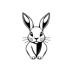 Black and White Rabbit Portrait: A Minimalist Illustration of a Front-Facing Bunny with Long Ears and Whiskers.